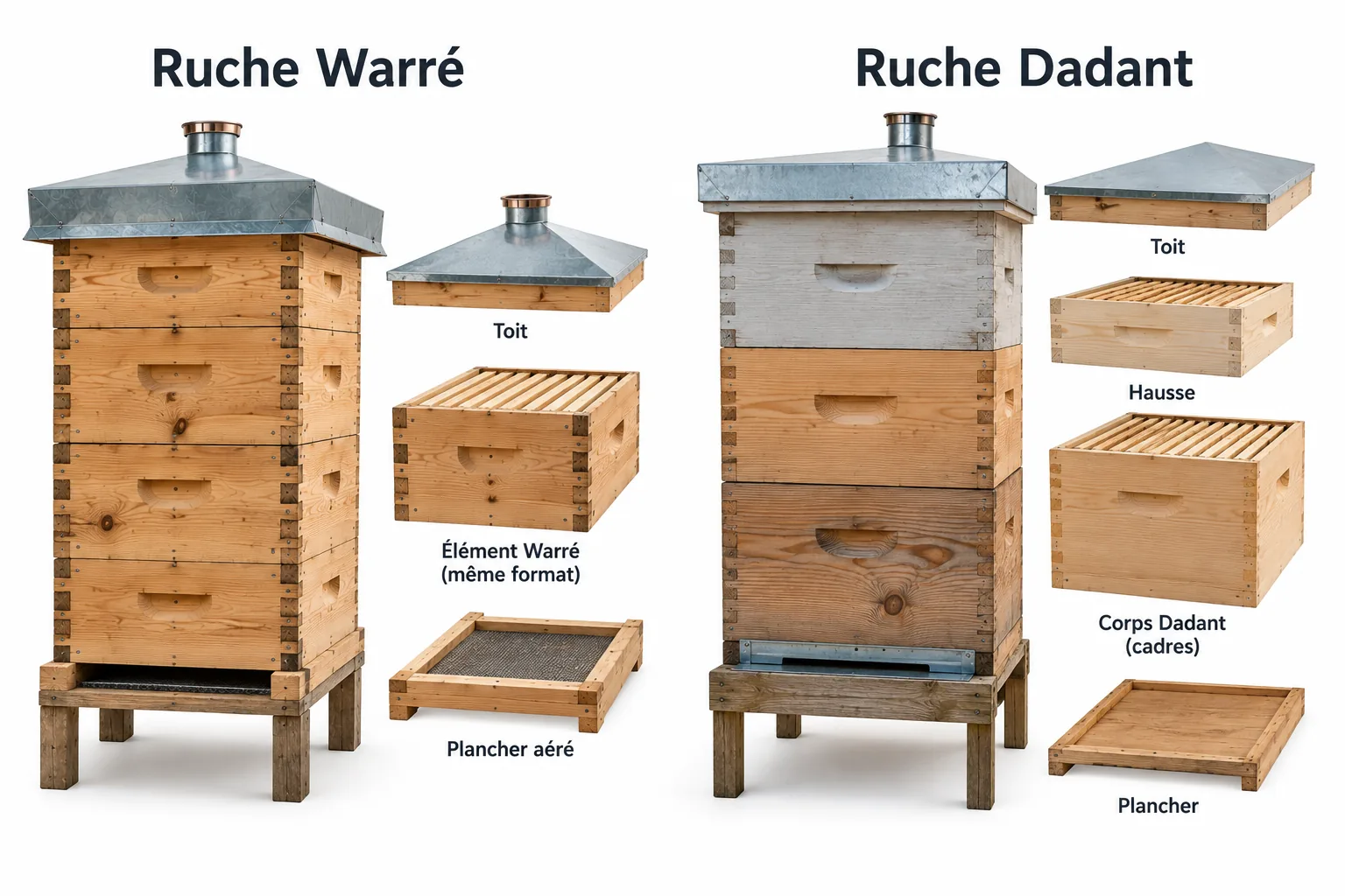 Comparaison ruche Warré et ruche Dadant