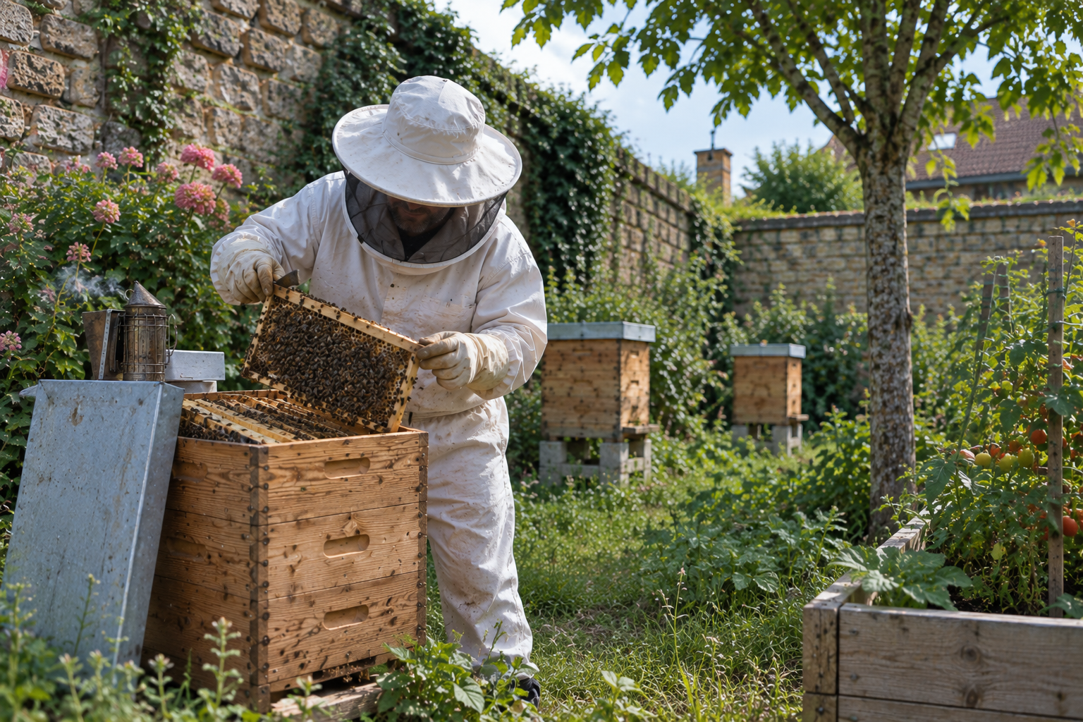 Essaim d'abeilles lié à l'essaimage naturel en ruche Warré