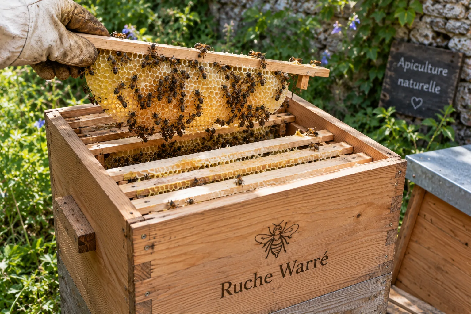 Rayons naturels construits sur barrettes en ruche Warré
