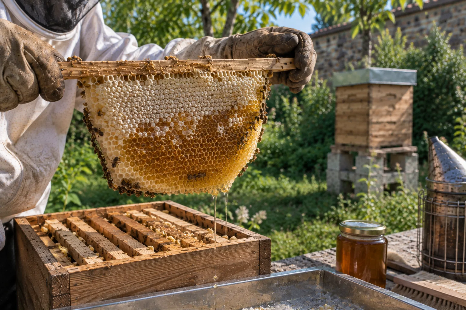 Rayon de miel naturel récolté en ruche Warré