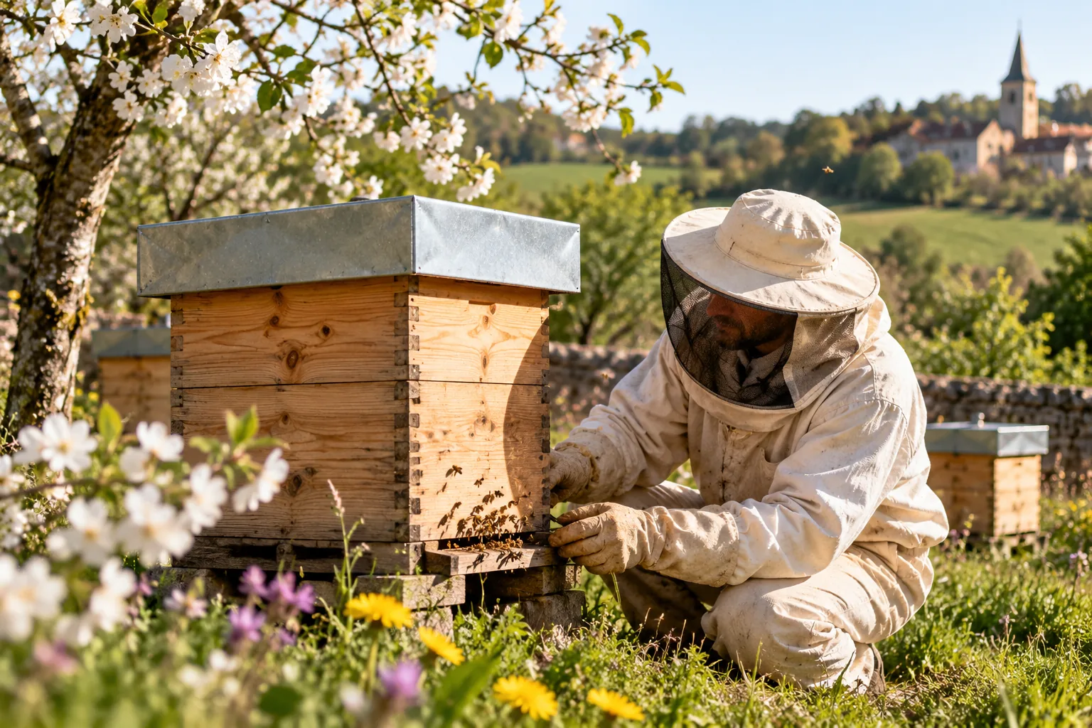 Ruche Warré au début du printemps